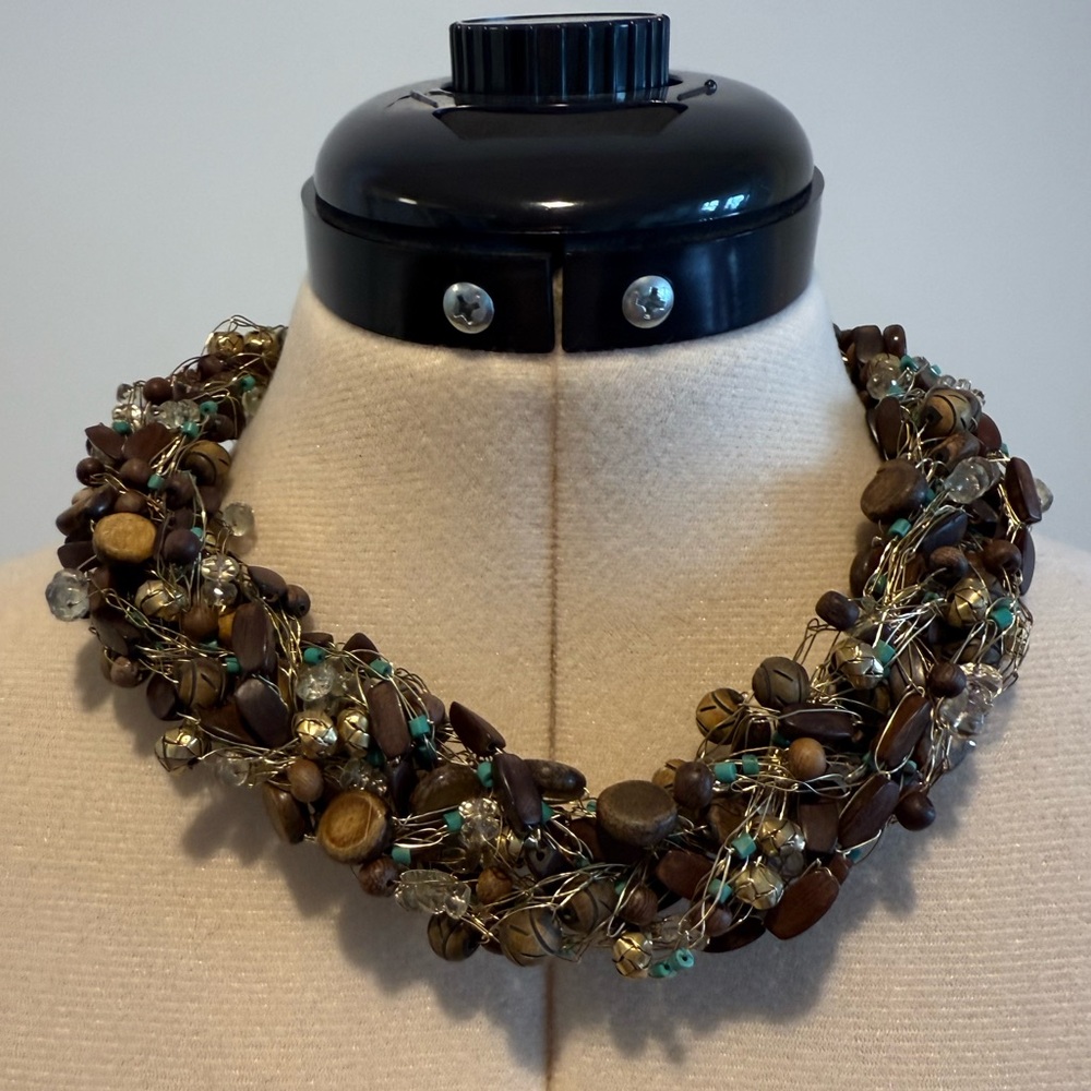 Gold Wire Crochet Beaded Necklace